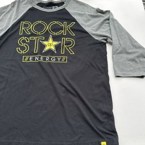 Rockstar Energy T Shirt Baseball Style 3/4 Sleeve Black Gray Size XL